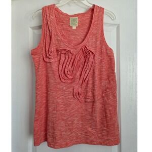 Anthropologie‎ Little Yellow Button Red Ruffle Design Tank Top Sz L Artsy Beach